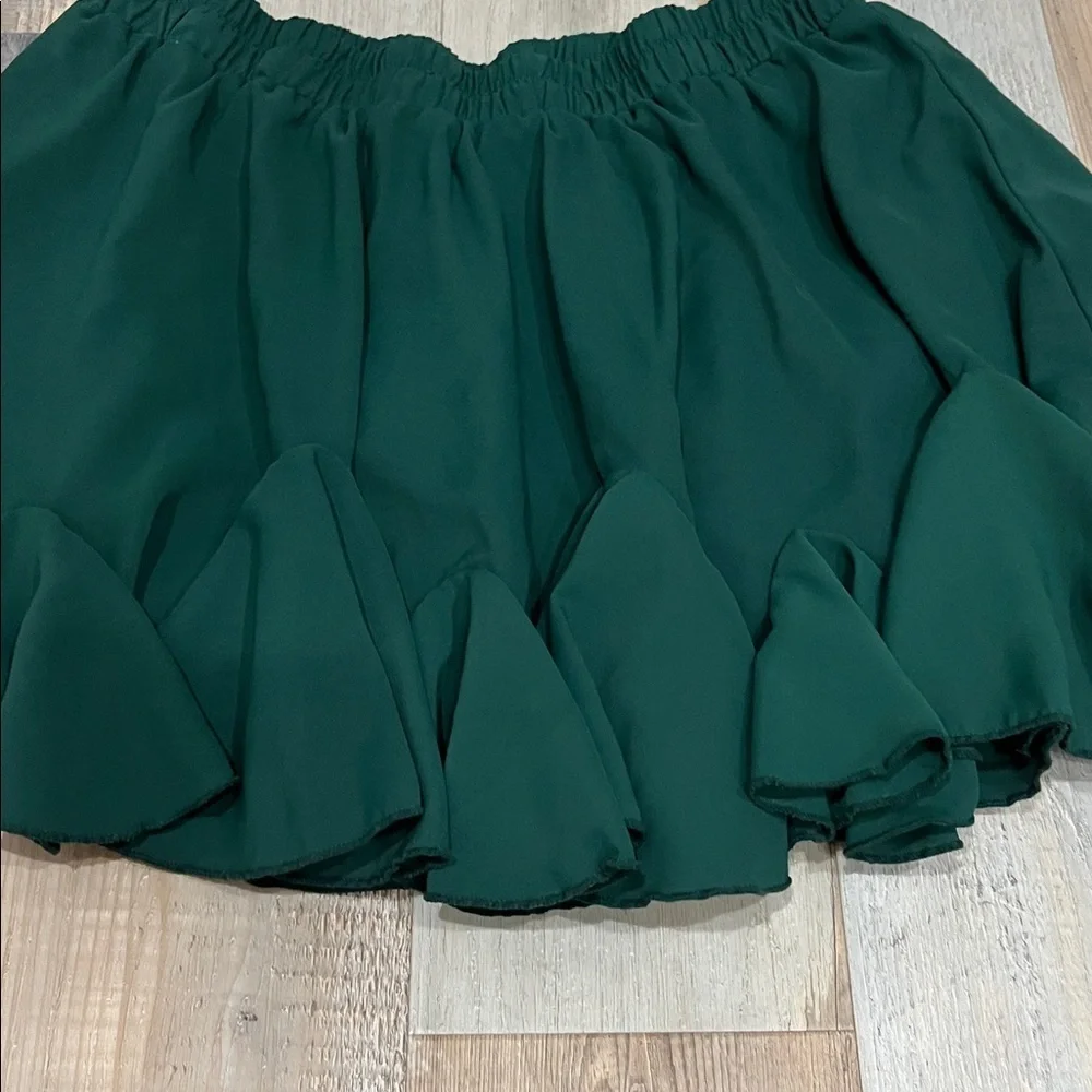 AvidLove Elegant Green Mini Skirt Plus Sz 2XL High Elastic Waist Ruffle TC0422